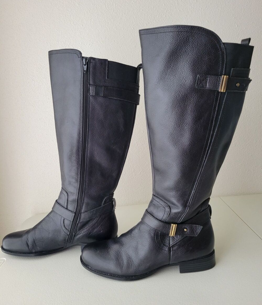 Naturalizer Joan N5 Comfort 8W Wide Calf Black Leather Knee High Riding Boots